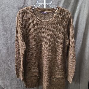Brown Knit Sweater with Zipper Pockets